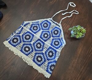Blue and White Crochet Halter Top